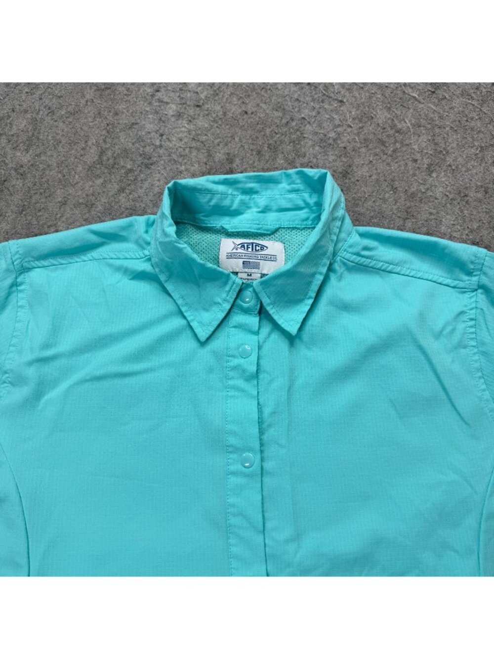 AFTCO Shirt Men M Blue Performance Stretch Snap Fishing Vented *MISSING SNAP